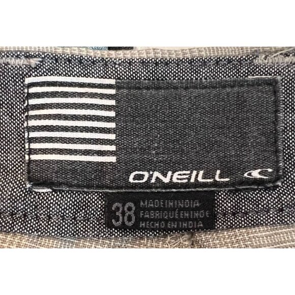 O'Neill Flat Front Shorts Tan Plaid Polyester Viscose Lightweight Size 38 - Picture 4 of 7